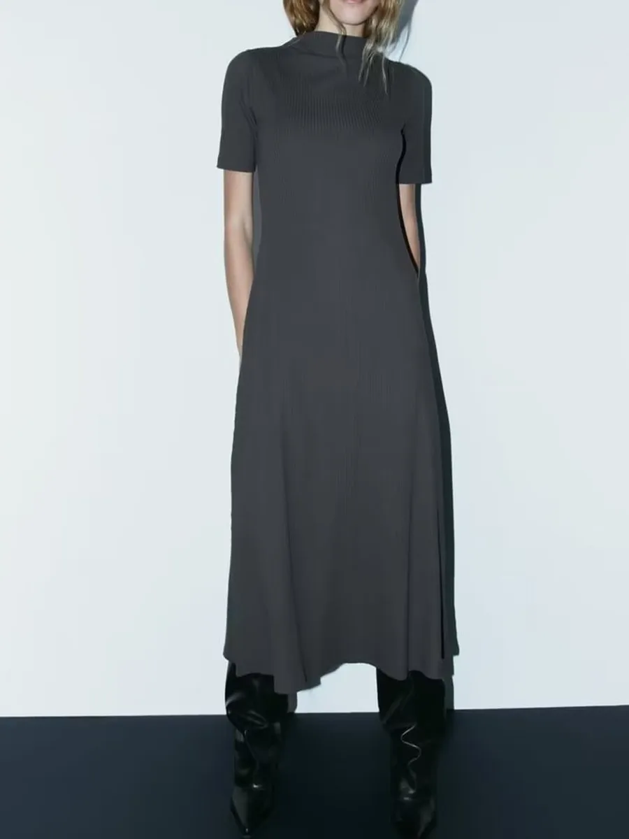 

Однотонные платья-трапеции в рубчик, женское винтажное Шикарное облегающее длинное платье с круглым вырезом и коротким рукавом, новинка весны 2024, Модные Простые платья