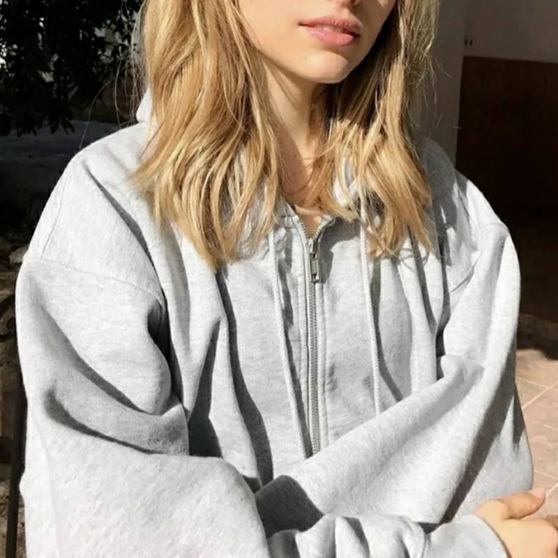 

2021 Spring and Autumn Fashion New Casual Loose Cardigan Zipper Hoodie Jacket Sweater Women Hoodies Streetwear Women Clothing