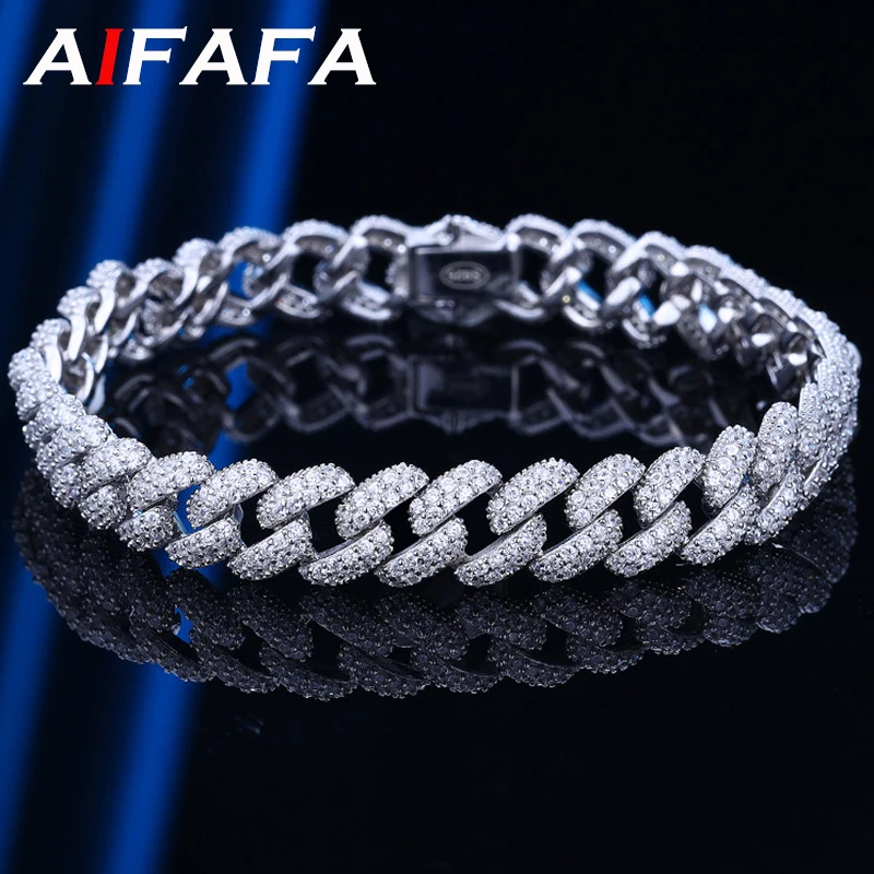 

AIFAFA 100% S925 Sterling Silver Cuban Bracelet for Women Men 18K Gold Plated Hip Hop Neck Chain Bracelets Bar Fashion Jewelry