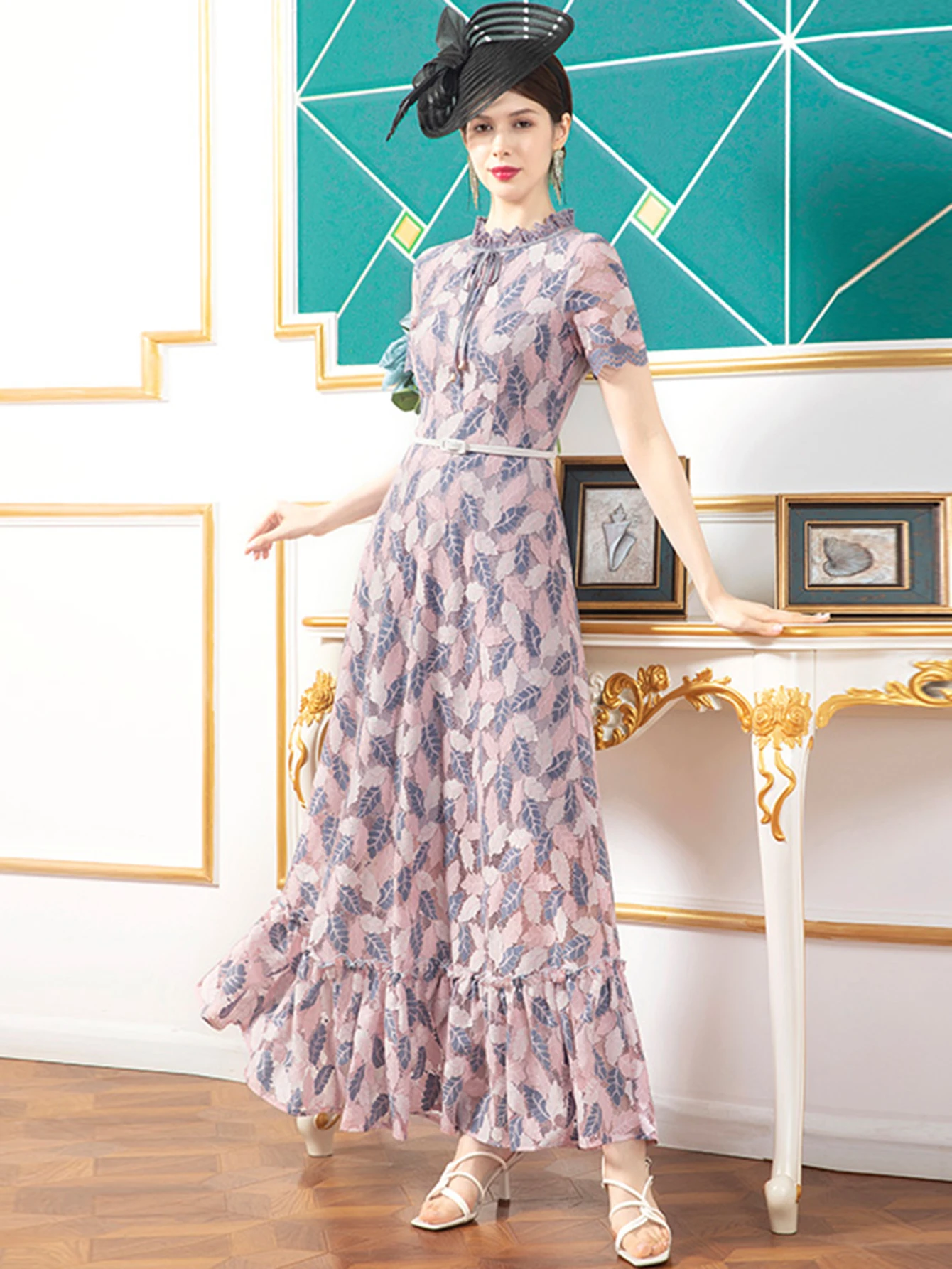 Винтажное кружевное ажурное платье с коротким рукавом для женщин летнее тонкое