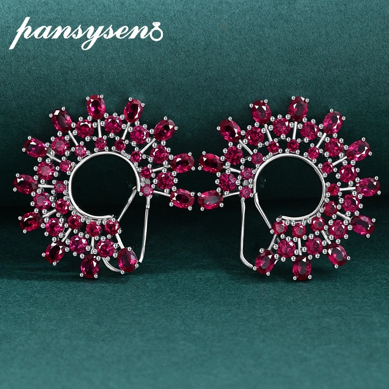 

PANSYSEN Vintage Solid 925 Sterling Silver 6x8MM Oval Ruby Gemstone Clip Earrings for Women Wedding Party Fine Jewelry Wholesale
