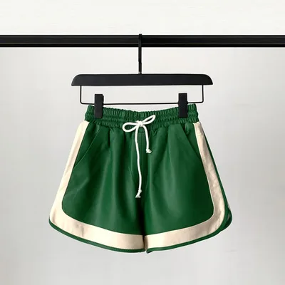 2023 Women New Genuine Sheep Leather Shorts Elastic Waist Drawsting Real Sheepskin Leather Shorts C1