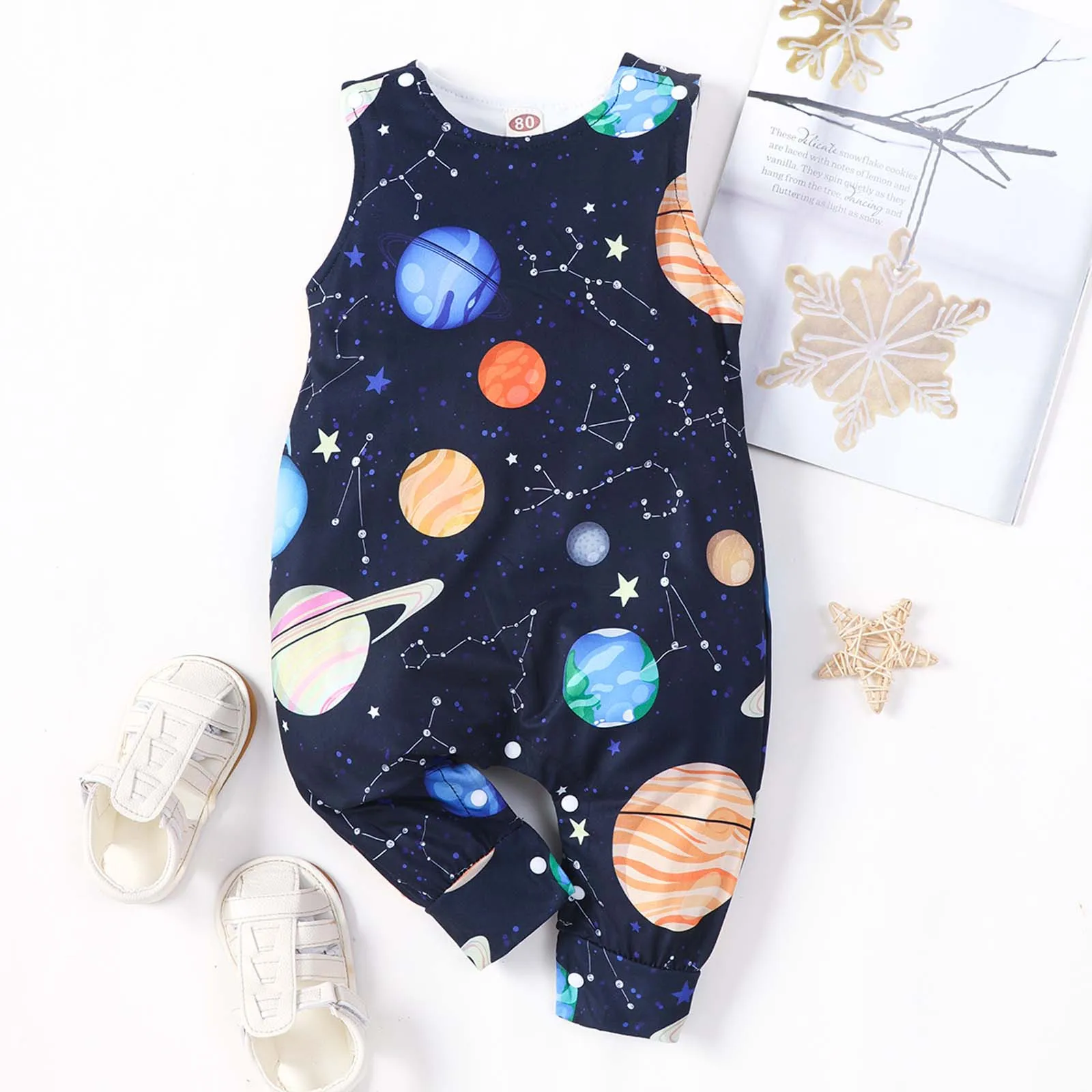 

Комбинезон детский летний Цельный с принтом и брюками без рукавов