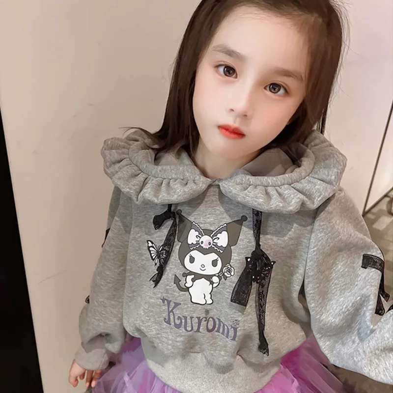 

New Kawaii Sanrio Anime Kuromi Cartoon Children Clothing Pullover Sweatshirt Autumn Winter Toddler Clothes Hoodie Girl Gift