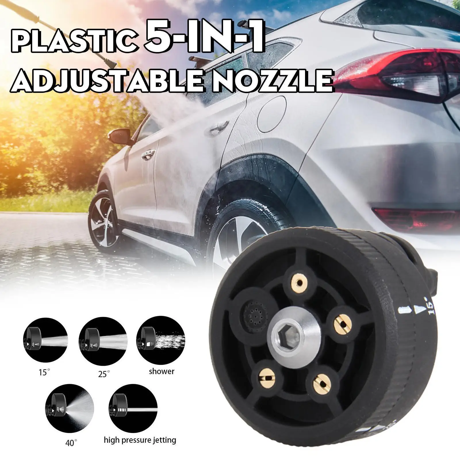 

Plastic 5in1 Adjustable Nozzle For 1/4inch High Pressure Cordless Washer Cleaner Water Gun Parts Hose Nozzle 0/15/25/40 Deg W6N5