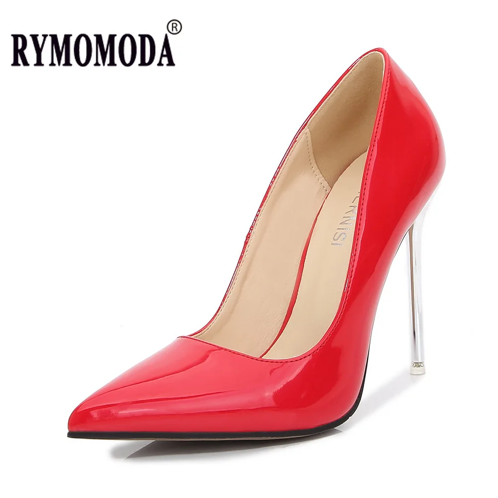 

Pumps Woman Fashion Pointed Toe Patent Leather High-heeled Shoes Nightclub Sexy Thin Metal Heel Shoes for Women Big Size 45 46
