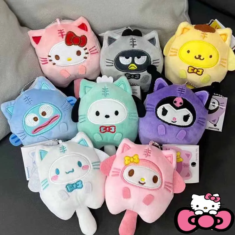 

Kawaii Hello Kittys Pompompurin Plush Bag Pendant Anime Figure Melody Pochacco Kuromi Cinnamoroll Cartoon Ornament Toy Kids Gift