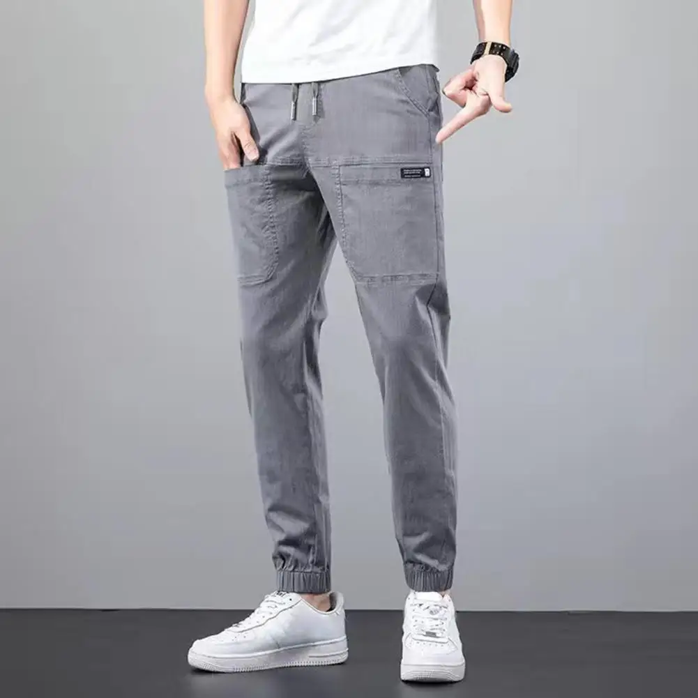 

Popular Men Jeans Bottoms Male Cargo Trousers Drawstring Lace-up Ankle Tied Denim Pants Streetwear