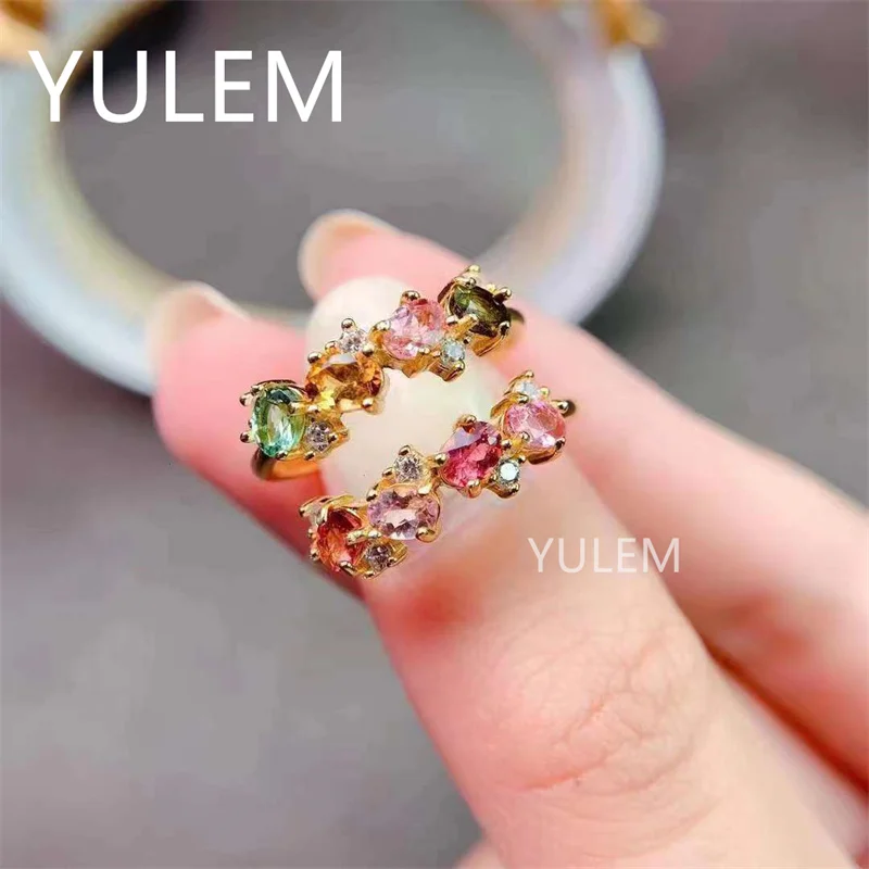 

Женское кольцо с натуральным разноцветным турмалином, 3x4 мм