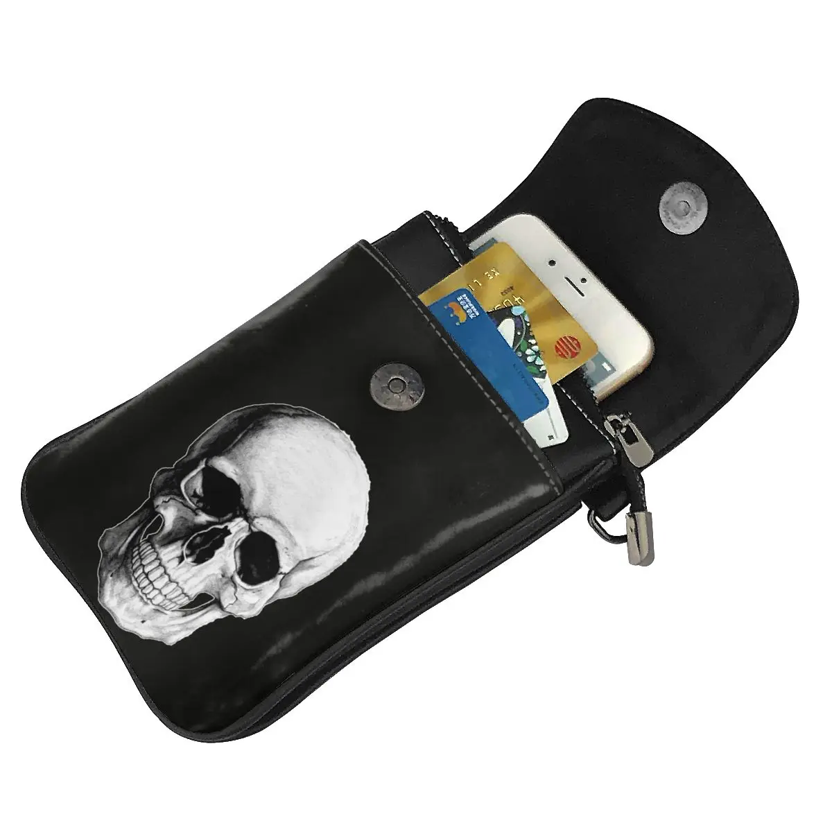 ПП кости череп голова заклепки двойная сумка через плечо Череп кожаная для