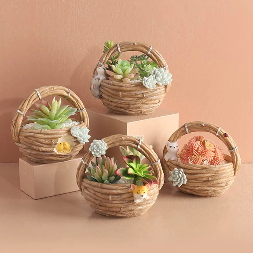 

Creative Flower Rattan Meaty Flowerpot Personality Imitation Rattan Garden Plants Potted Cute Animals Pot Tabletop Decoration