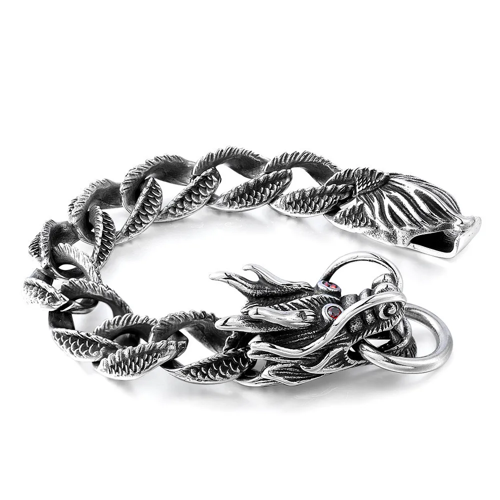 

Stainless Steel Men Vintage Dragon Bracelet Domineering Punk Rock Hip Hop Cool for Biker Male Boyfriend Jewelry Creativity Gift