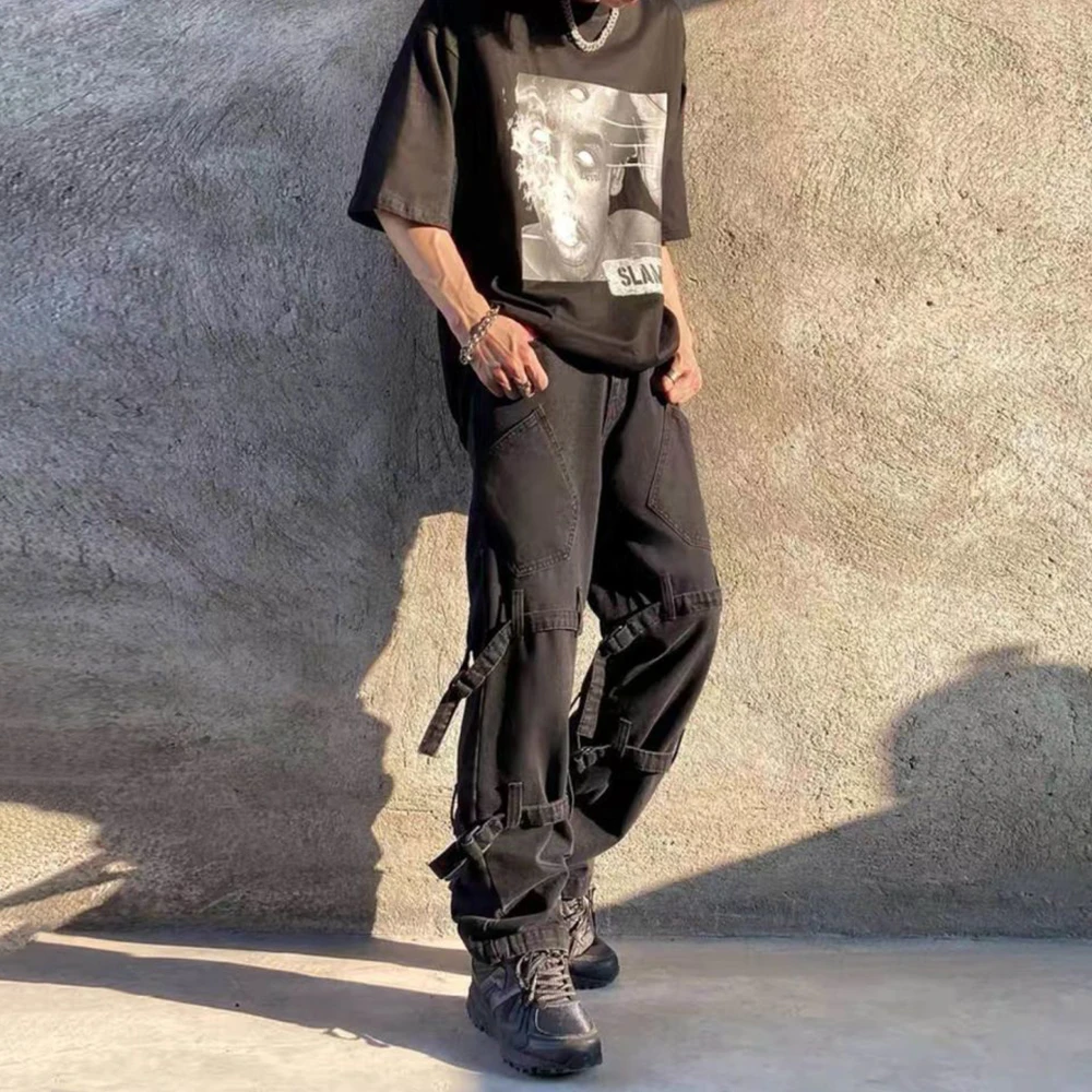 Men's Hip-hop Jeans Dark Streamer Foot Zipper American Street Vibe Style Straight-leg Pants Tide Brand Ins Jeans