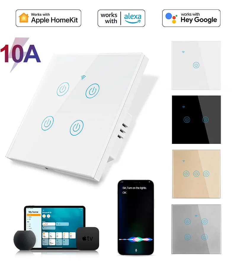 

Выключатель для умного дома Apple Homekit, 10 А, 240 в, со стеклянным сенсорным экраном