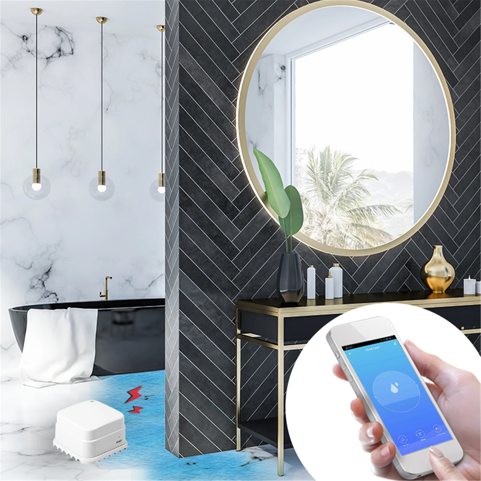 

WiFi Water Sensor WiFi Water Sensor Water Leak Detector Smart Water Leak Sensor For Bathroom Kitchen Basement Laundry Room Flood