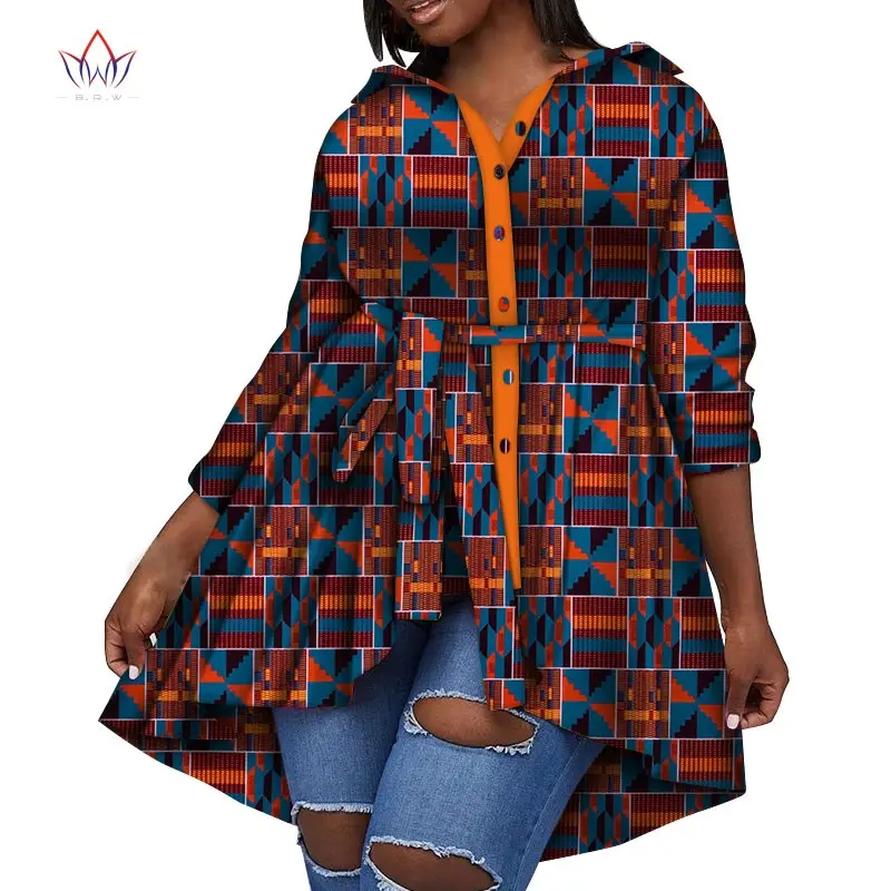 Bintarealwax Ankara Fabric Shirt for Women Dashiki Waistband Africa Clothing Plus Size Traditional African Clothing WY6065