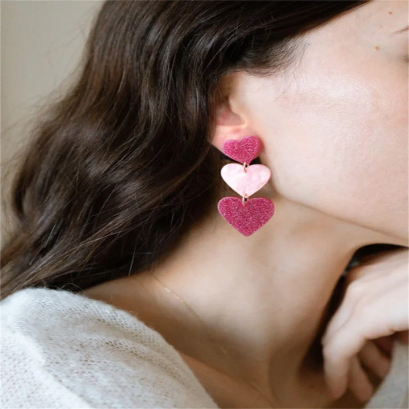 

Fashion Pink Color Love Heart Shape Stud Earrings Cute Earrings For Woman Серьги с двумя головами