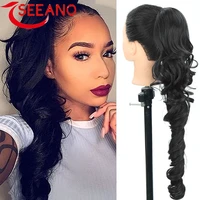 seeano synthetic long curly ponytail synthetic drawstring ponytail clip in hair extension for women natural looking 23inch black