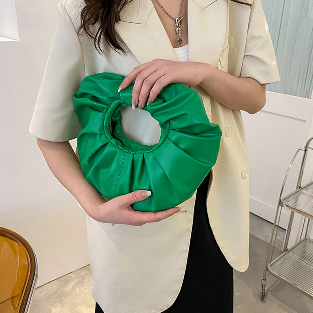 

Round Handle Pleated Women Handbags Fashion Ruched Designer Bag Half Moon Wrist Bags for Women Shoulder Bag Luxury Clutch Ladies