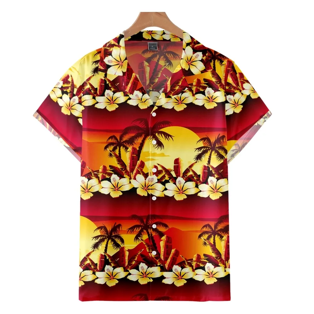 

2022 Chic casual Hawaiian beach shirt, resort island coconut tree with floral print, men's and women's summer Cuban collar shirt