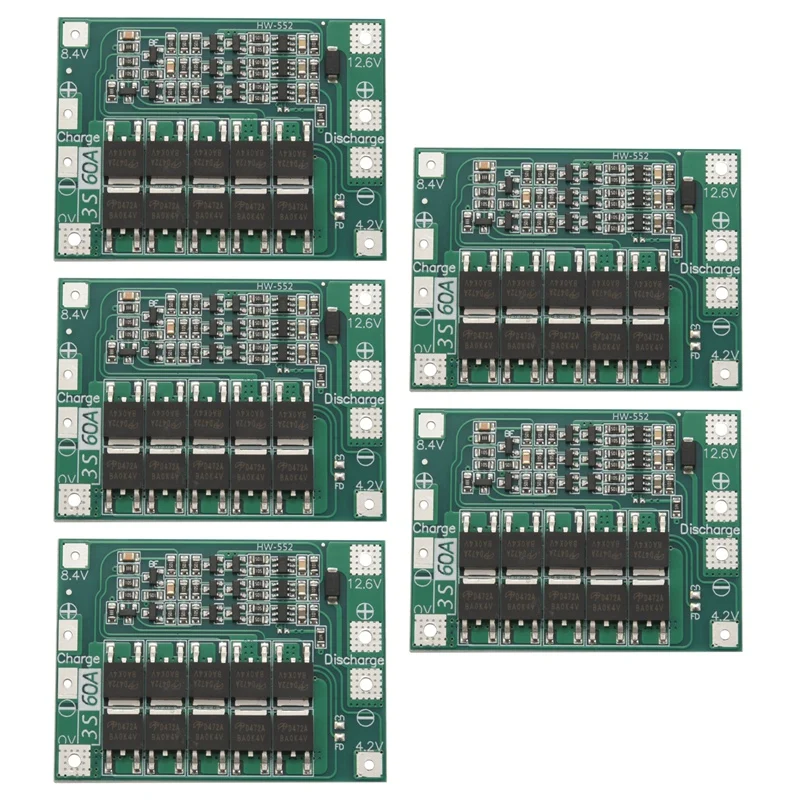 

5X 3S 60A Bms Board 11.1V 12.6V 18650 Li-Ion Lithium Battery Protection Board Enhanced Version