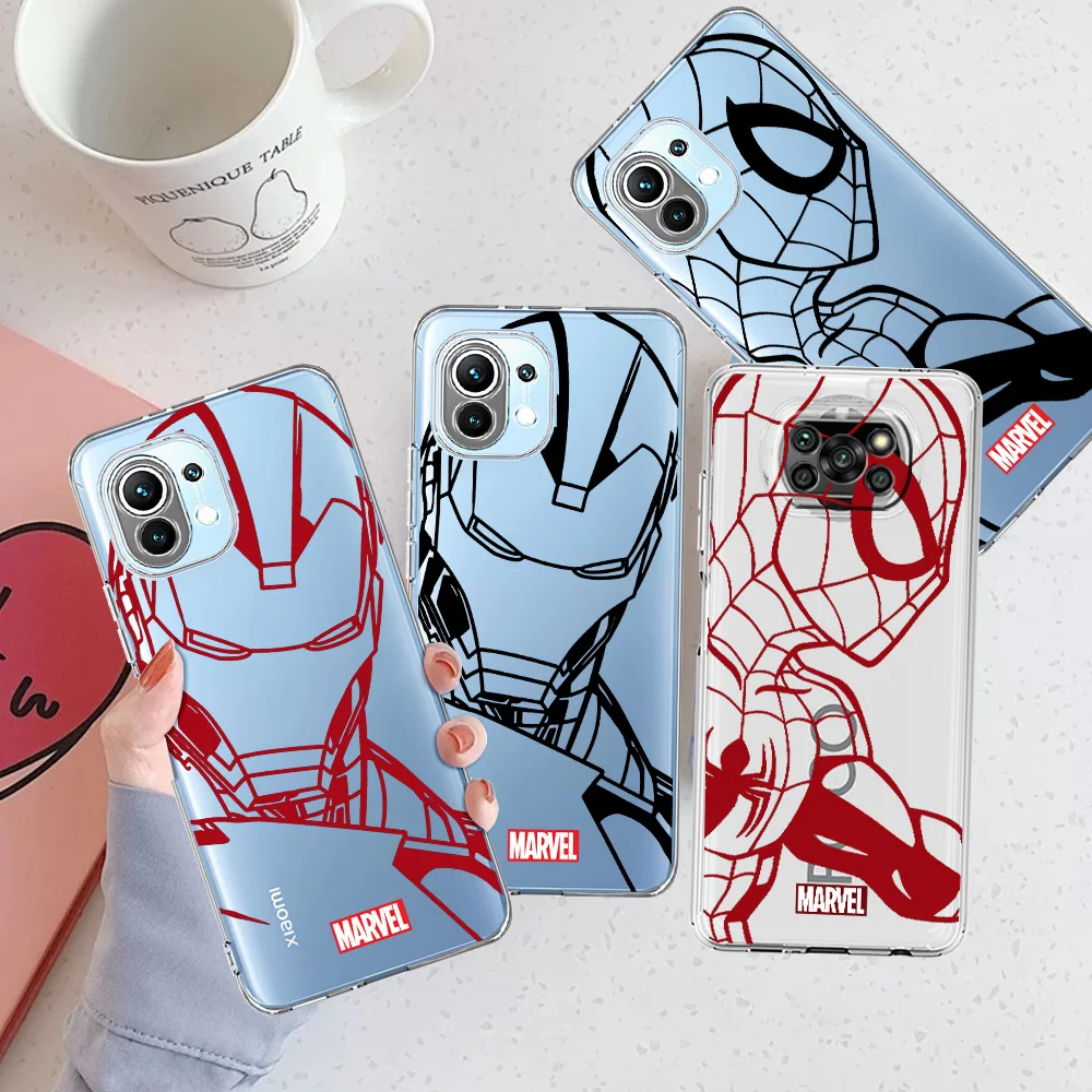 

Marvel Iron Man Spiderman Clear Case For Xiaomi Mi Poco X3 NFC M3 11 Lite 12 10 9 11T 10T Pro X3 F3 GT Soft Phone Cover