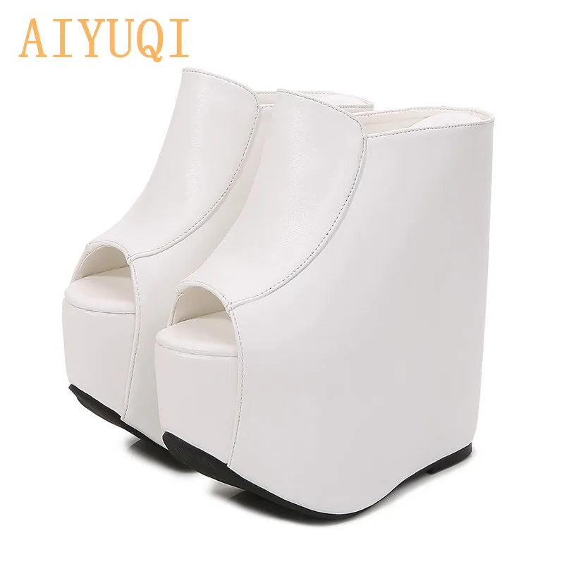 

AIYUQI Sexy Slippers Women 2022 New 18CM Super High Heel Sandals Thick Platform Waterproof Platform Silver White Womens Shoes