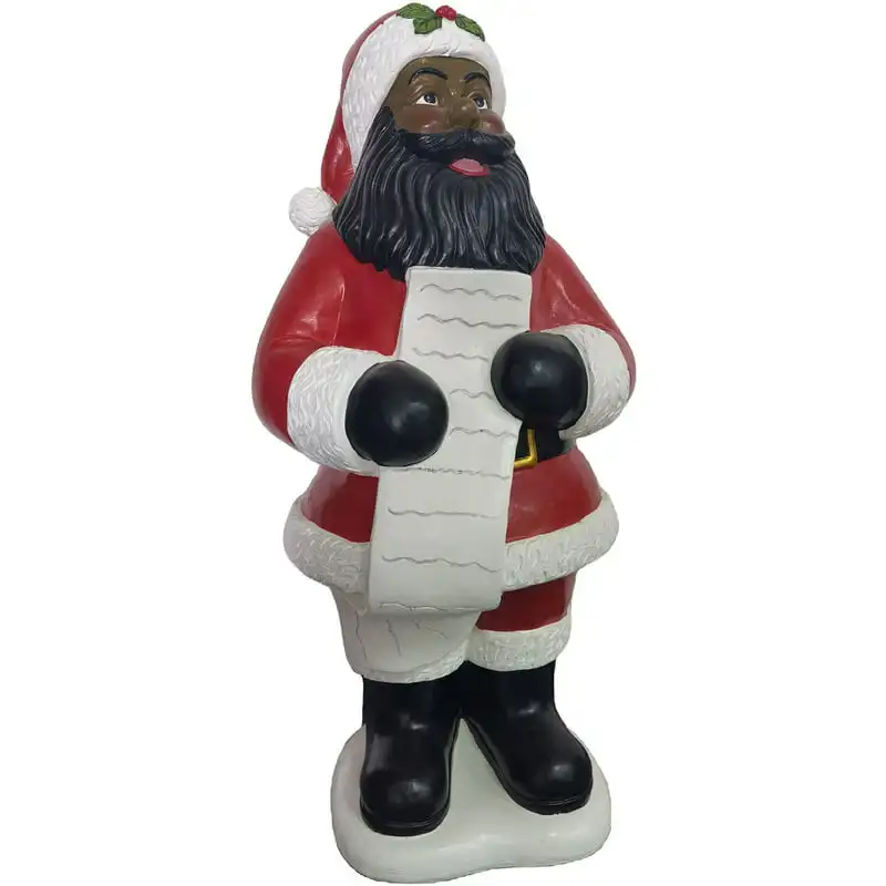 

African Santa Claus Statue Holding List, 36 Inches Tall | Decor for Porches, Living Rooms, and Dens | Indoor/Outdoor Holiday De