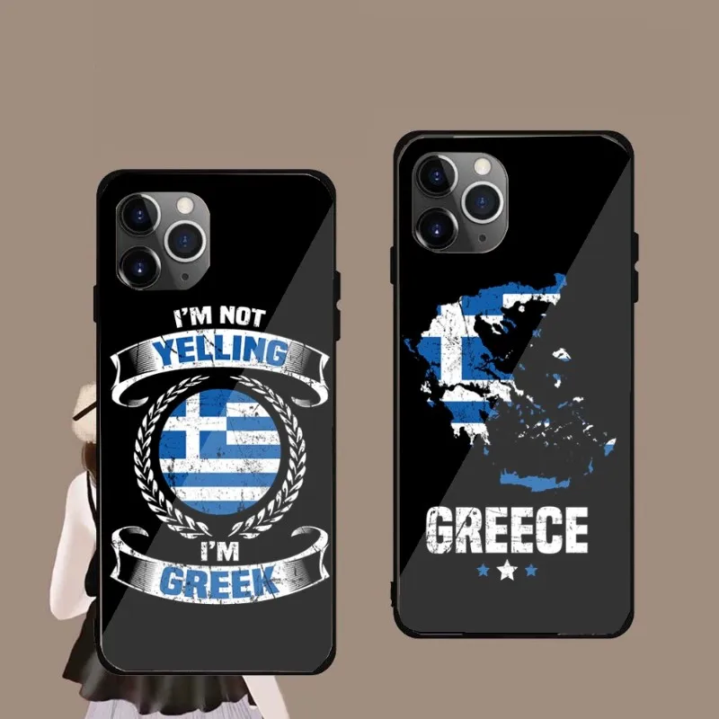 

Греческий телефонный чехол для IPhone 14, 13, 12, 11, XS, X, 8, 7, 6 Plus, Mini Pro Max, SE 2022, черный стеклянный чехол из ТПУ для телефона