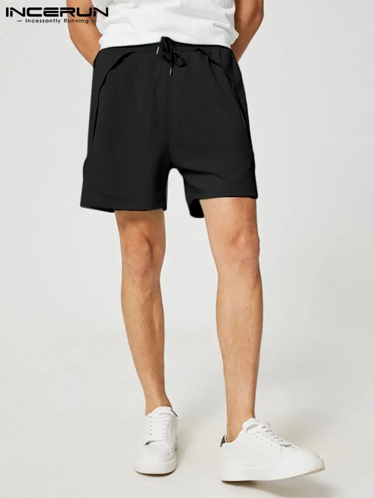 

INCERUN Men Casual Shorts Solid Color Drawstring 2022 Hollow Out Streetwear Workout Men Bottoms Summer Sexy Loose Shorts S-5XL