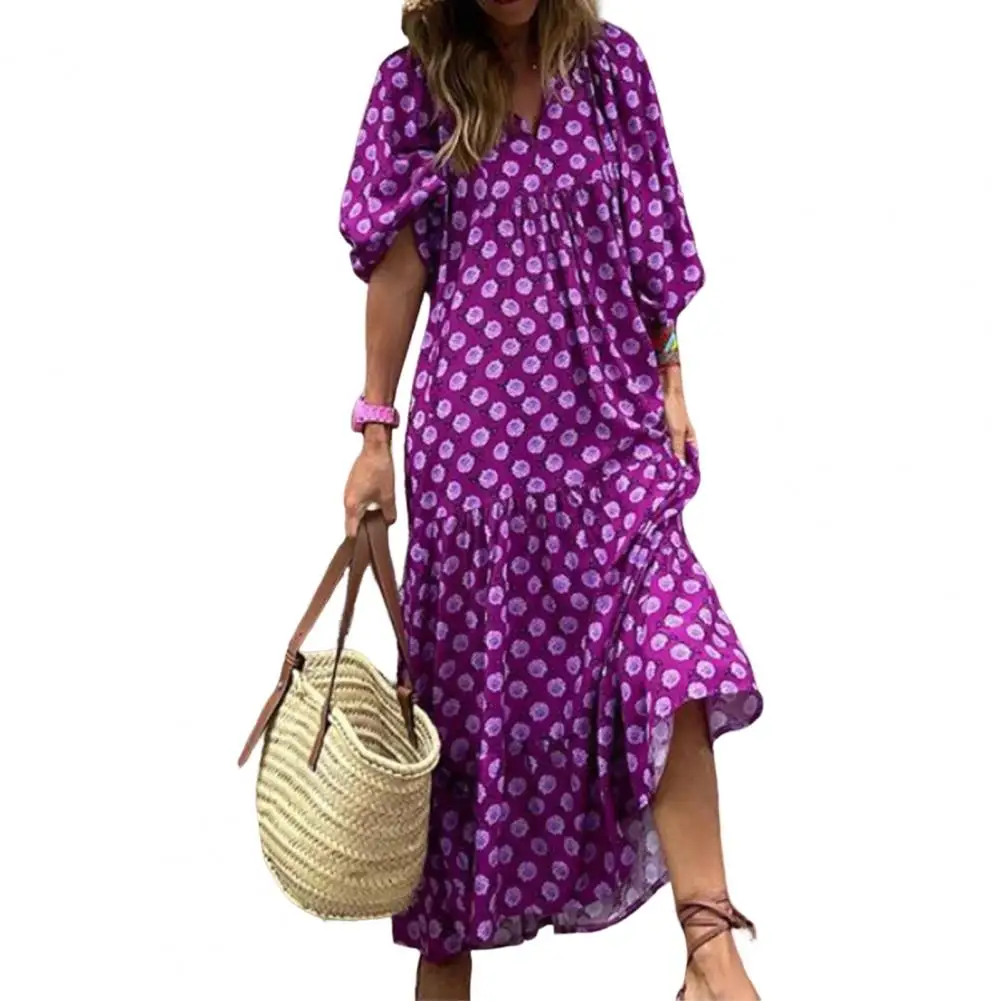 

Purple Orange African Dresses for Women Summer African Women Half Sleeve V-neck Polyester Long Dress African Print Dresses S-2XL
