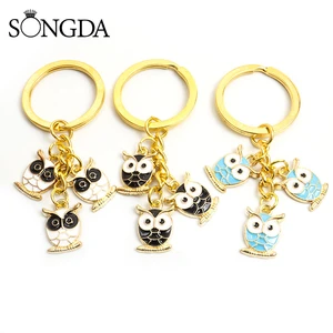 Funny Owls Charms Enamel Keychain Lovely Animals Handbag Pendant Alloy Key Chains Women DIY Handmade Jewelry Kids Gift Wholesale