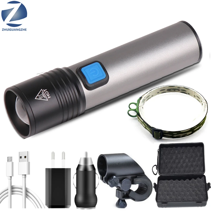 

Waterproof with Built-in 1200mah LED Bulbs XM-L T6 USB Rechargeable LED Flashlight Camping Light Zoomable Torch Lithium Battery