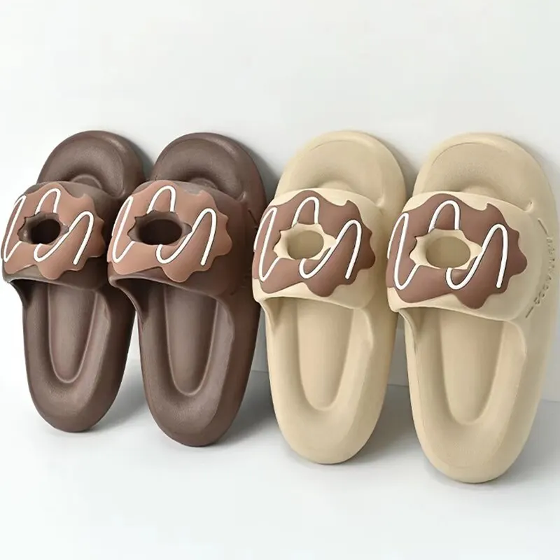 Comwarm Donut Slippers For Women Summer Cute Sandals Female Soft Sole Bathroom Cloud Slippers Couple Outdoor Funny Beach Slides