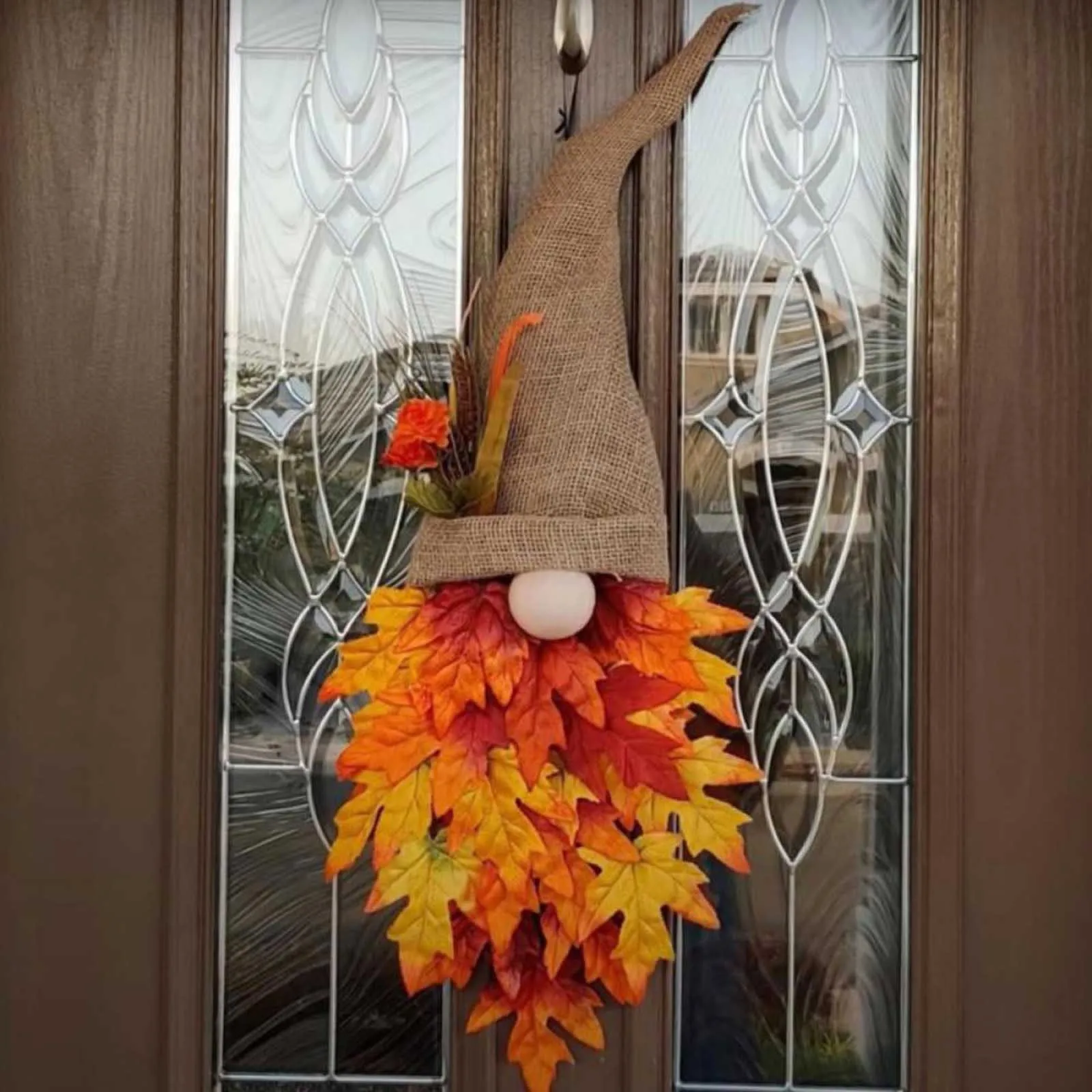 

Fall Wreath Wreath Hat Faux Maple Wood Beads For Front Door Wall Indoor Outdoor Thanksgiving Christmas Decor Navidad Supplies