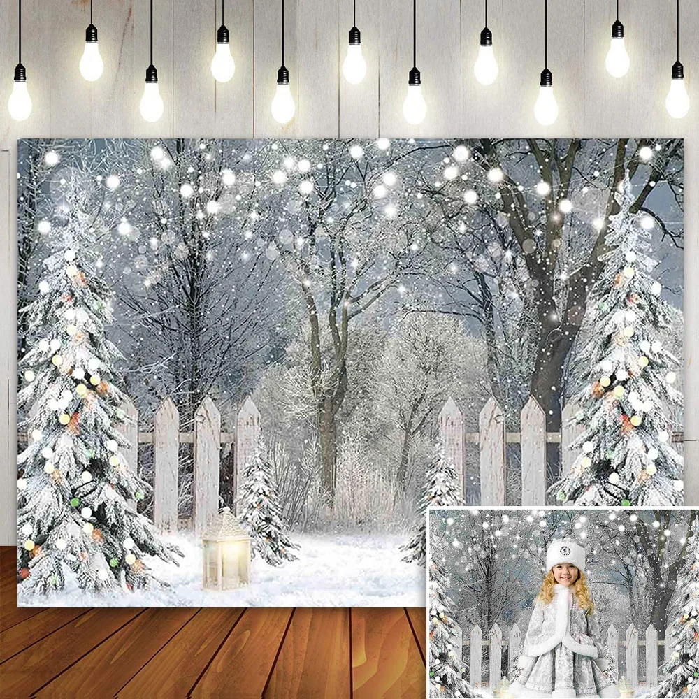 Winter Forest Christmas Backdrop Wonderland Snow Scene Photography Backgound Photo Booth Baby Shower Kids Birthday Party Banner