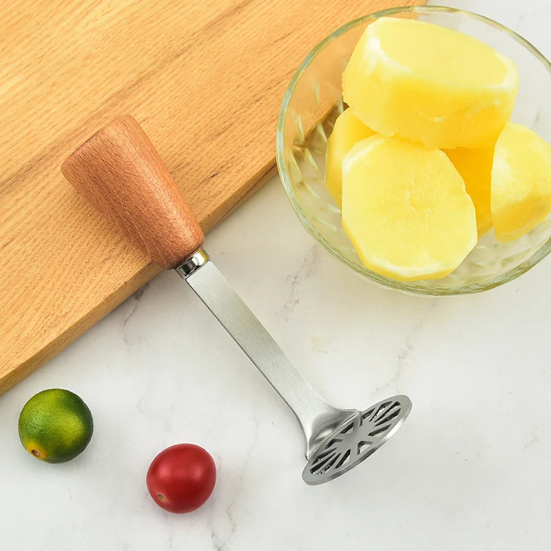 

Stainless Steel Potato Masher with Wooden Handle Multifunction Pumpkin Banana Puree Mud Press Kitchen Food Crusher Cooking Tools