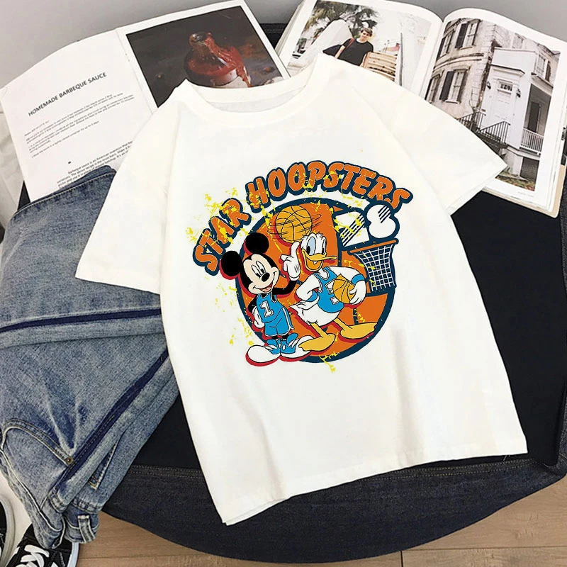 

Женская футболка с рисунком Микки Мауса, белая футболка с круглым вырезом в готическом стиле, Повседневная футболка для девочек, лето 2022