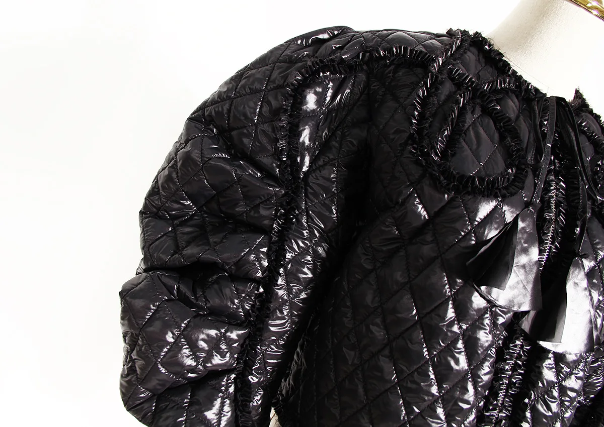 Parka  Women In Autumn and Winter New Loose Horn Sleeve Short Diamond Plaid Padded Cotton Jacket