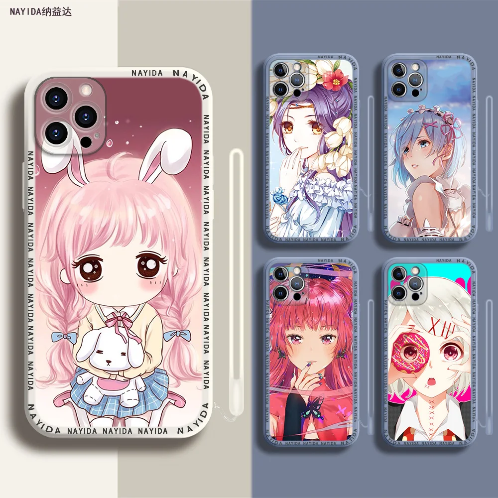 

Phone Case For iPhone 14 13 11 12 Mini Pro Max XS XR X Soft Silicone TPU Cover Cartoon Anime Kawaii girl