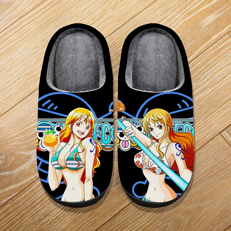 Custom Size Winter Home Soft Warm Cartoon Slippers For Adult Kids Anime ONE PIECE Zoro Sanji Nami Cosplay Indoor Cute