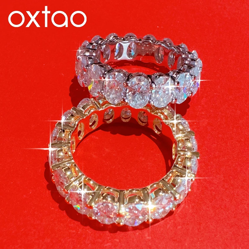 Фото Кольцо OXTAO с овальным муассанитом 0.5 карата, обручальное/праздничное, подарок для женщин, штабелируемые свадебные кольца, ювелирные изделия, покрытие из золота 14K №1