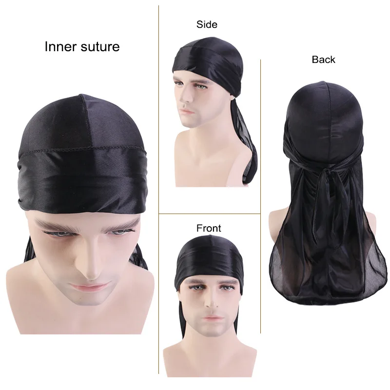 

Silky Bandanas for men bandana homme Unisex Silky Satin Pirate Hat Edging Headwrap Elastic Men Satin Headwear Extra Long Tail