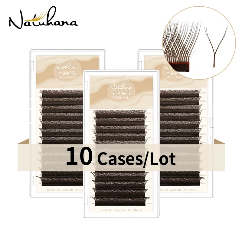 

NATUHANA 10pcs/Lot YY Shape Eyelash Extensions C/D Curl Black Brown Y Lashes Premade Volume Fans Individual Eyelash Makeup Sets