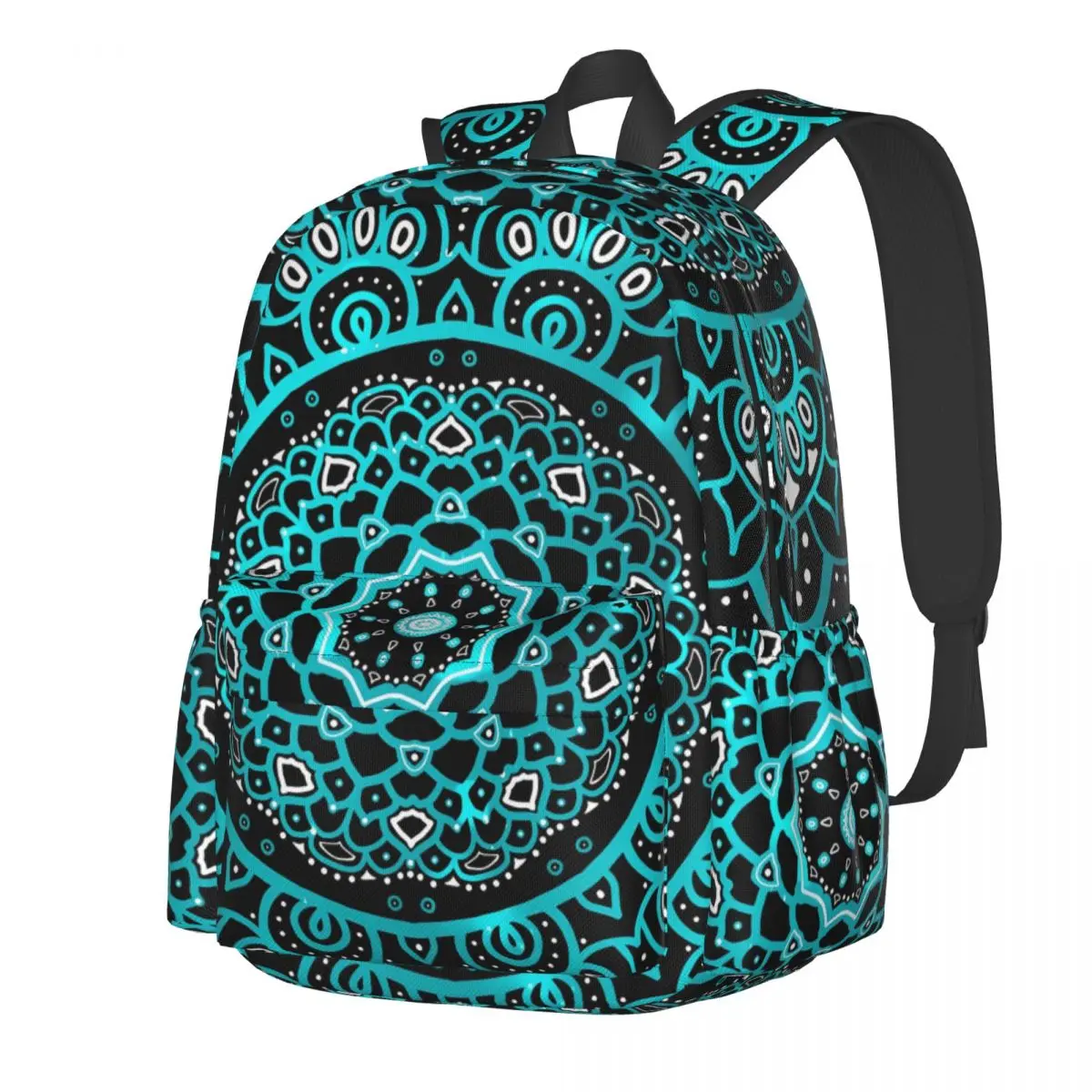 

Blue White Mandala Backpack Retro Floral Print Youth Polyester Hiking Backpacks Soft Pretty High School Bags Rucksack