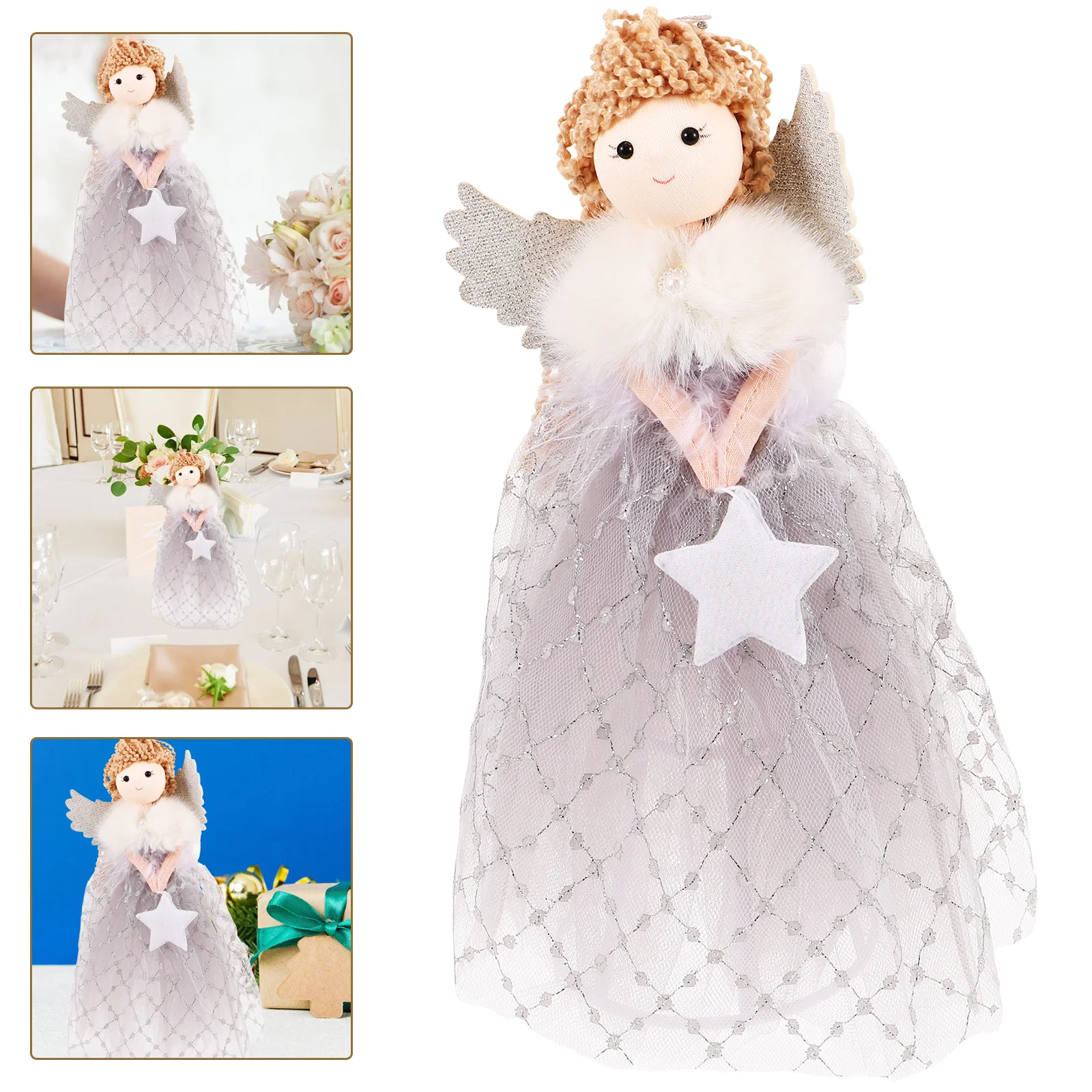 

Xmas Gifts Angel Figurines Cartoon Statue Santa Wedding Sculpture Christmas Crafts 1 Tree Topper Trees Decorations