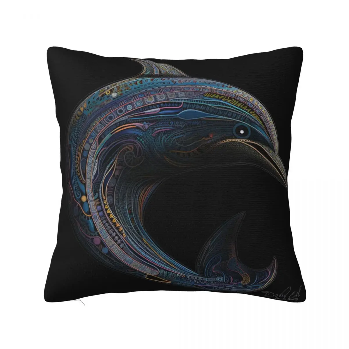 

Dolphin Pillow Case Art Illustration Intricate Lines Decorative Polyester Pillowcase Bedroom Zipper Spring Cover