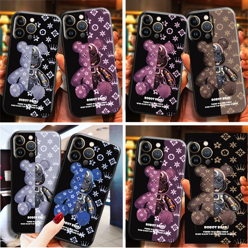 

Luxury Mechanical Bear Phone Case For Apple iPhone 13 12 11 Pro Max 13 12 Mini X XR XS Max 5 6 6S 7 8 Plus Coque Back Black
