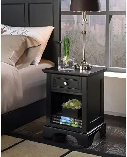 

White Nightstand with Drawer, Mahogany Hardwood Solids and Engineered Woods, and Open Storage Space Tea table Table top Small en