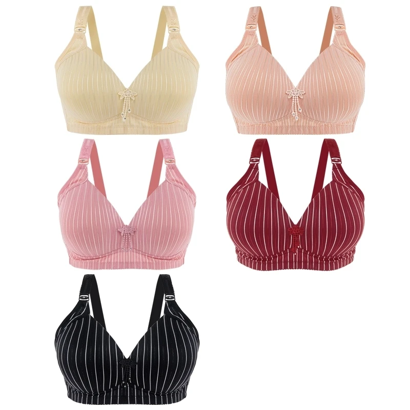 

High Quality Push Up Bra D Cup Plus Size Bra For Women Stripe Pattern Wireless Bralette Breathable Bra Female Underwear Lingerie